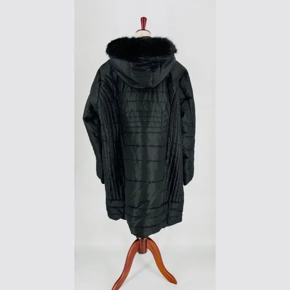 CATHERINE’S - Plus Size Faux Fur Trim Winter Coat - Black 2x - Picture 2 of 9